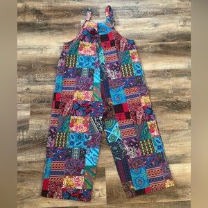 Fun colorful multicolor patchwork overalls